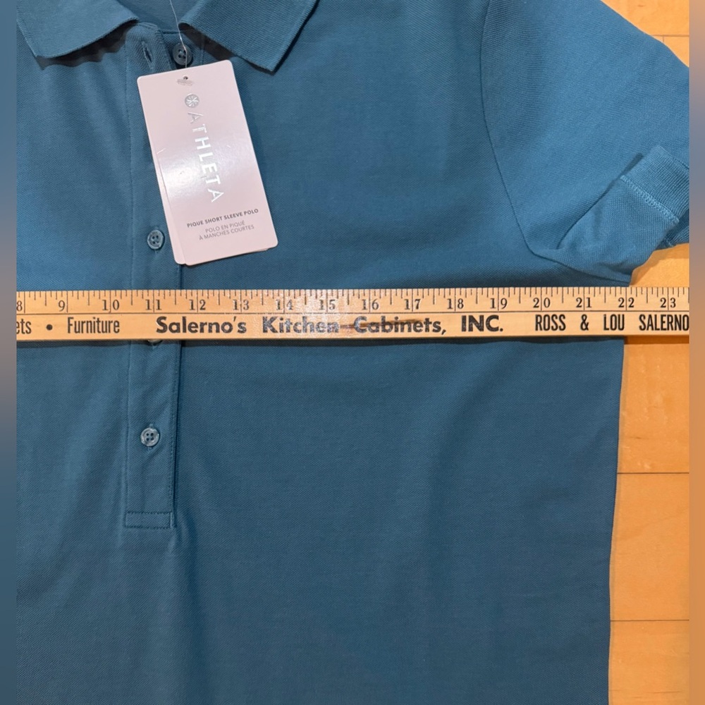 NWT Athleta Classic Pique Short Sleeves Polo Shirt Top w. Buttons - Teal - Sz XL - Picture 8 of 11